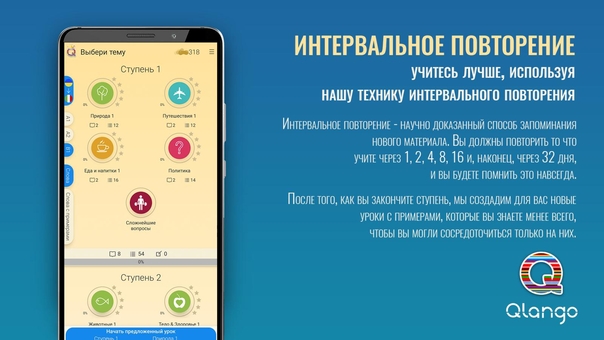 Application for a smartphone for learning foreign languages «Qlango». Promotional services